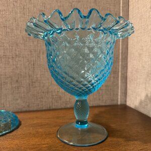 Vintage Viking Glass Candy Dish with Lid, Ice Blue Yesteryear.